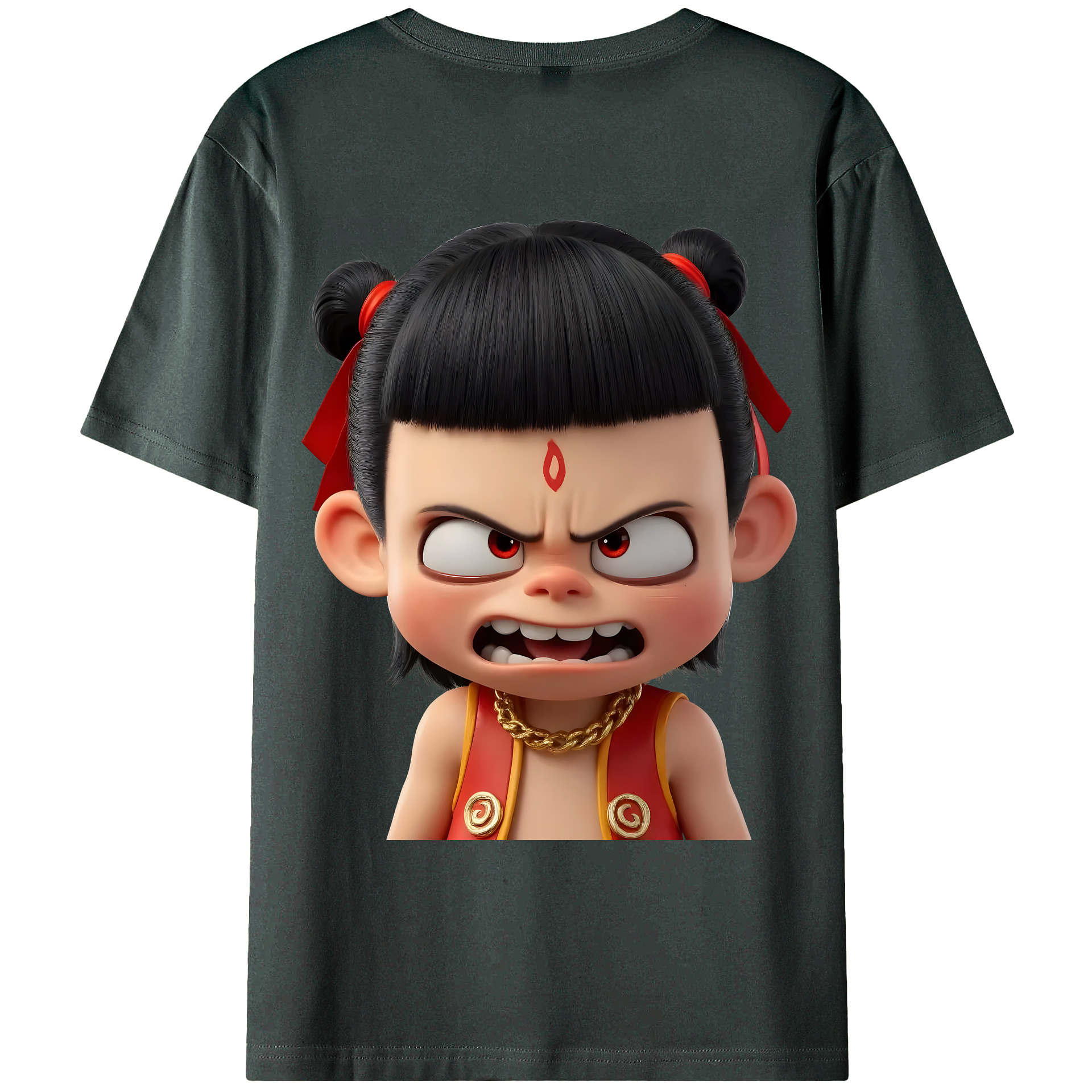 （画像用） Ne Zha 2 ナタ 魔童の大暴れ 綿100％ メンズ半袖Tシャツ（バックプリント） 通気性